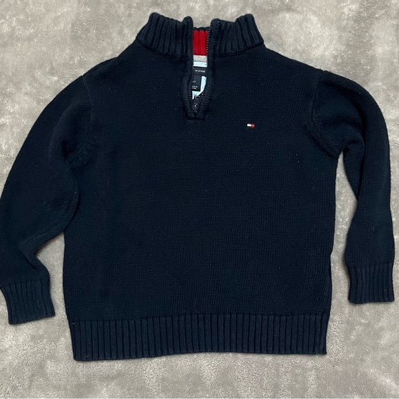 Tommy Hilfiger Other - Tommy Hilfiger Navy Knit Quarter-Zip Pullover with Red Trim